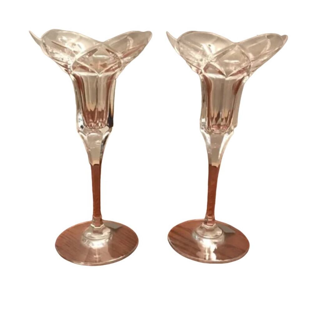 NIB Vintage Pair MIKASA Crystal BOROQUE Candlestick Candle Holders NEW OLD Stock